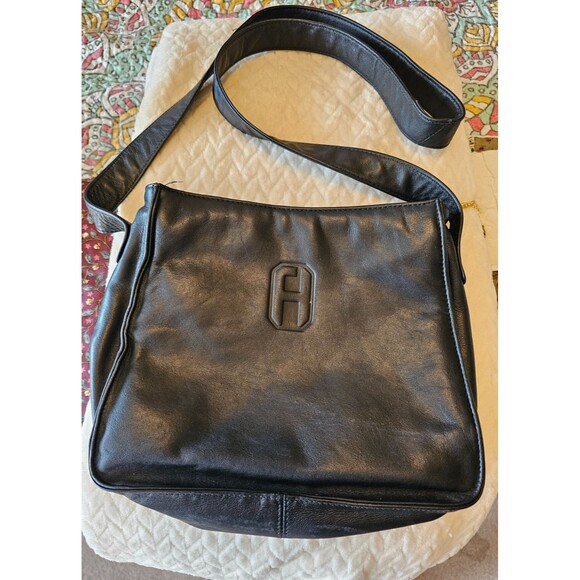 Handbags - Vintage Fred Hayman Beverly Hills Black Leather, red interior, shoulder bag